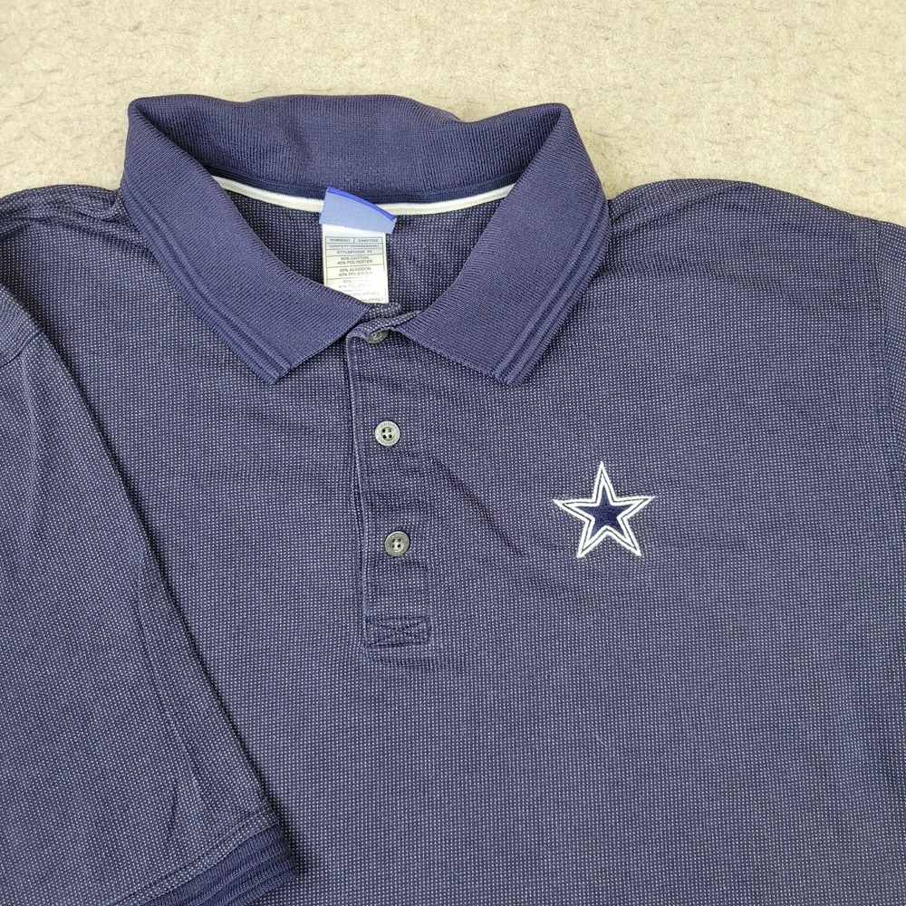 Vintage Reebok Dallas Cowboys Polo Shirt Mens XL Blue Micro Check Short Sleeve
